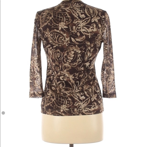 Chaps brown blouse with front ruffles. Size M - Picture 3 of 5